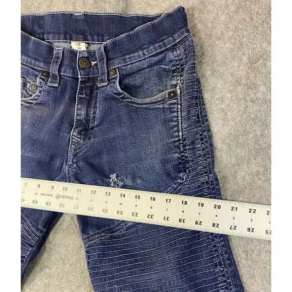 True Religion Jeans Mens Size 31 Moto Slim Blue Distressed
